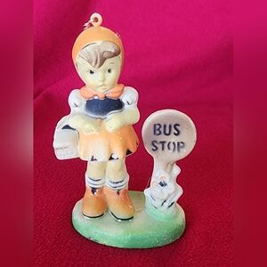 Bus Stop Girl Figurine Celluloid Hard Plastic Hummel Style Collectible